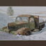 Tekening oude auto in de sneeuw