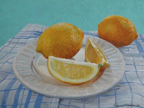 gouache citroenen op een bord