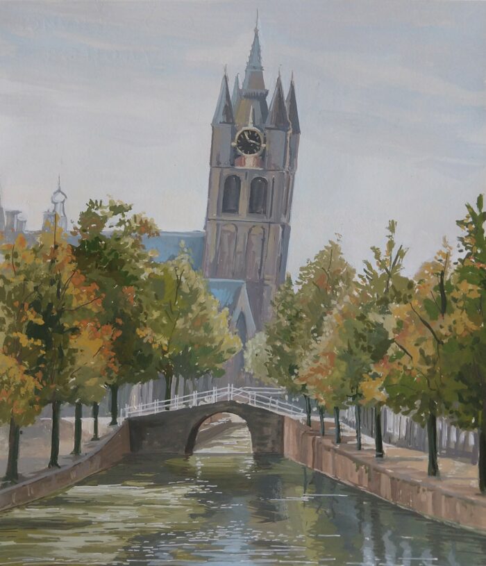 Gouache Oude Kerk Delft © Roos van der Meijden