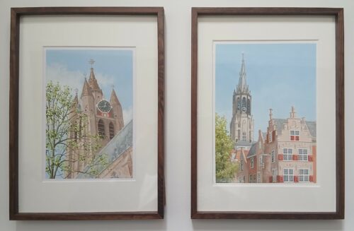 Gouache kerk Delft © Roos van der Meijden